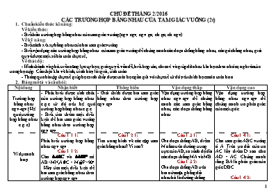 Giáo án Hình 7 Các trường hợp bằng nhau của tam giác vuông (2t)